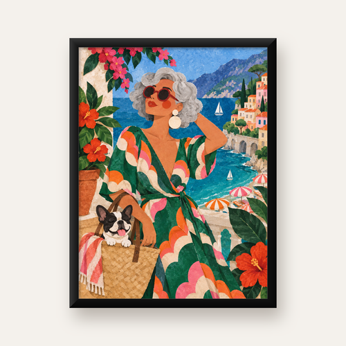 Retro Akdeniz Yaz Tatili Poster – Renkli Kolaj Sanat Baskısı