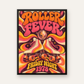 Retro Paten ve Disko Topu Poster – Renkli 70’ler Duvar Dekoru — Dikey baskı, düz siyah çerçeveli duvar posteri