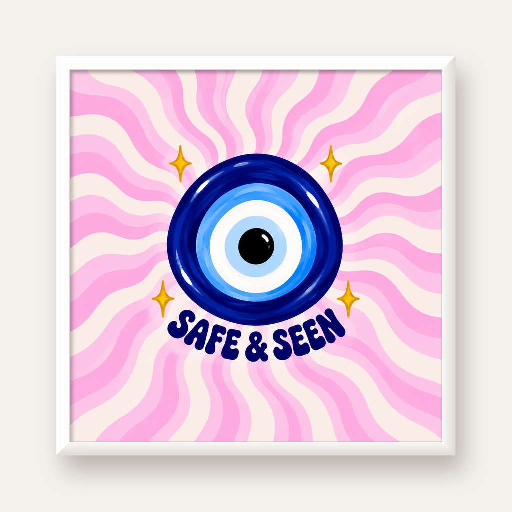 Safe & Seen Nazar Boncuğu Poster — beyaz çerçeveli kare poster