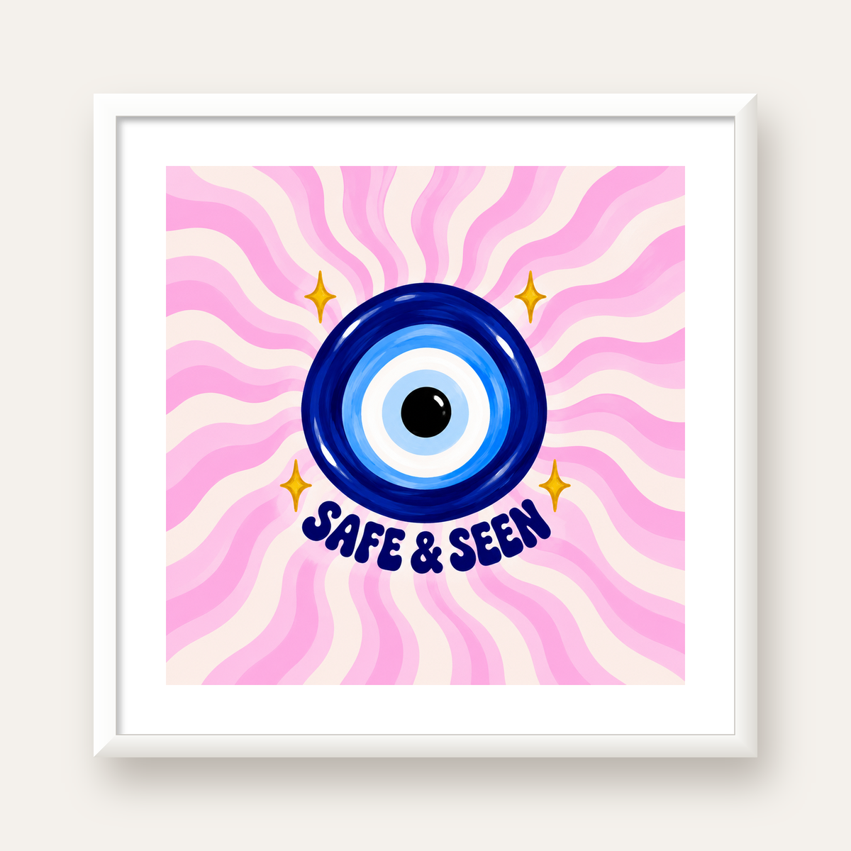 Safe & Seen Nazar Boncuğu Poster — beyaz çerçeveli kare poster