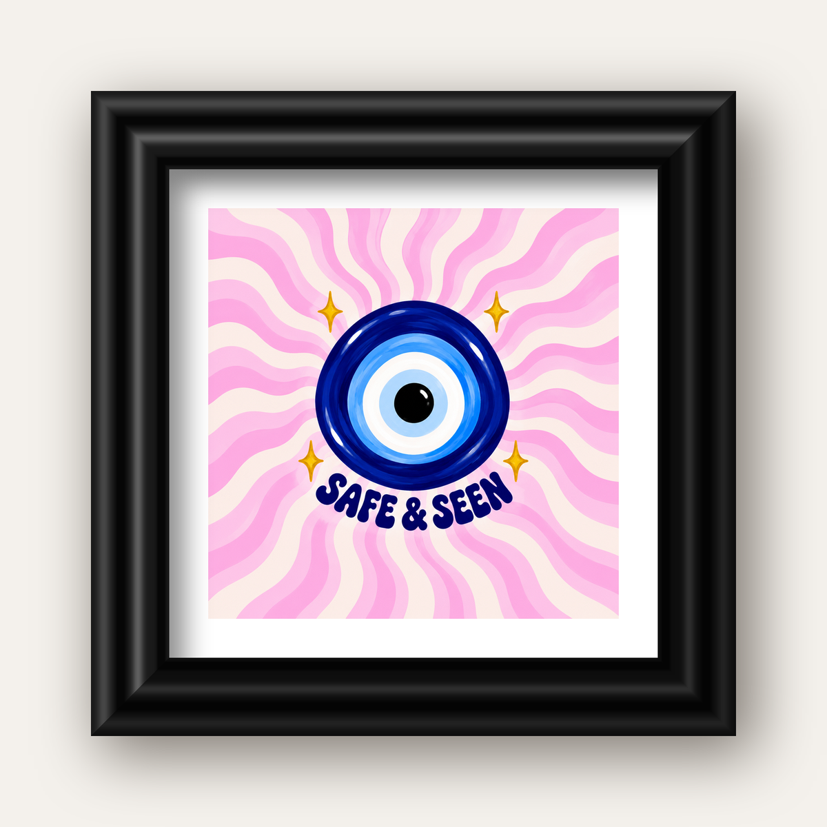 Safe & Seen Nazar Boncuğu Poster — siyah galeri çerçeveli paspartulu