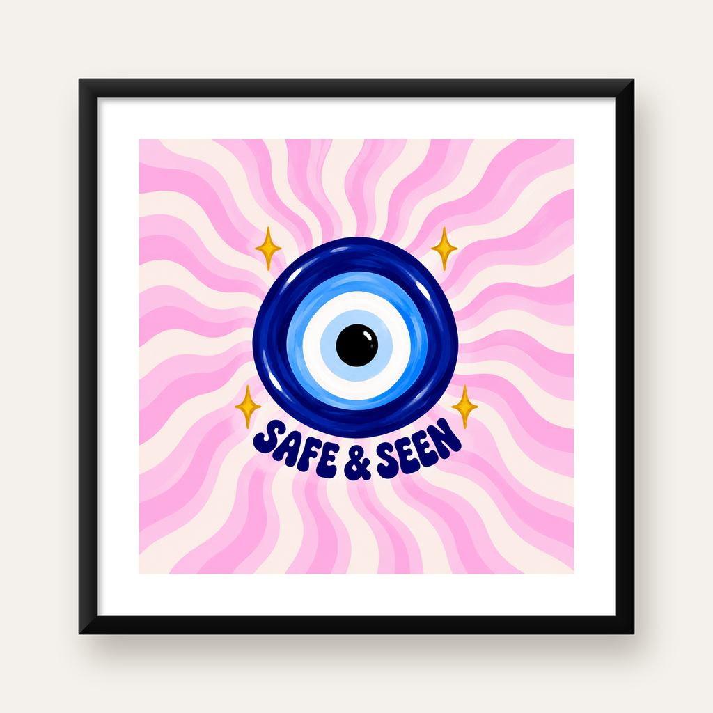 SAFE & SEEN Nazar Boncuğu Modern Renkli Poster — Kare baskı, beyaz kenar boşluklu