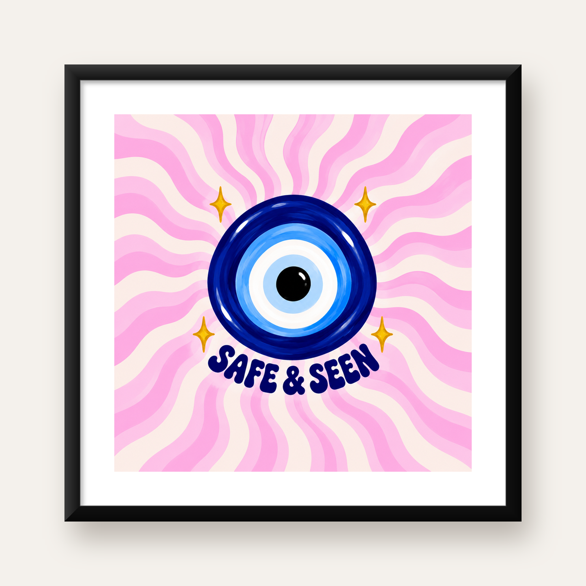 SAFE & SEEN Nazar Boncuğu Modern Renkli Poster — Kare baskı, beyaz kenar boşluklu