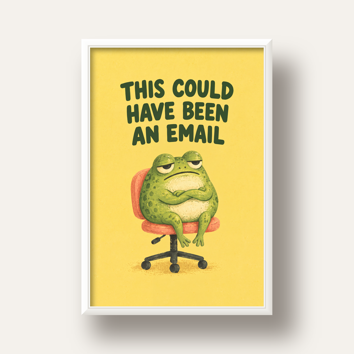 Esprili Ofis Kurbağası Poster – Mizahi Duvar Dekoru — beyaz derin çerçeveli