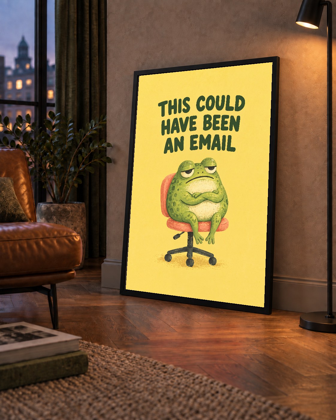 Esprili Ofis Kurbağası Poster – Mizahi Duvar Dekoru