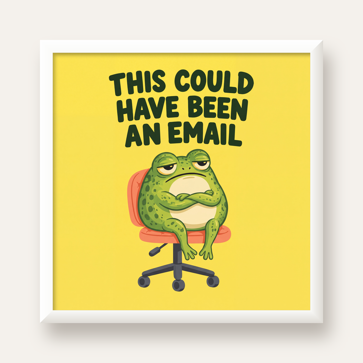 Esprili Ofis Kurbağası Poster – Mizahi Duvar Dekoru — beyaz çerçeveli kare poster