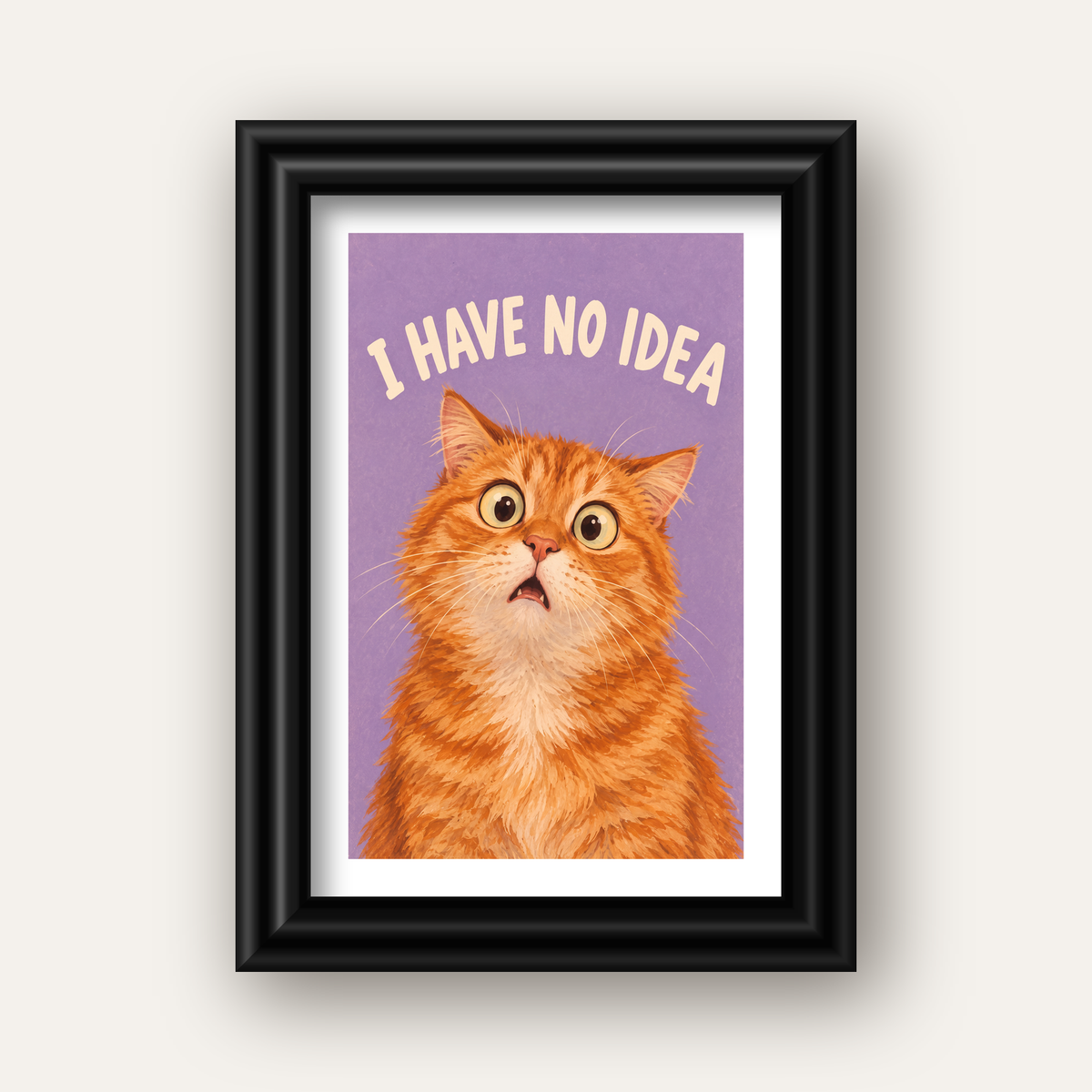 Şaşkın Sarman Kedi Poster – Komik Dijital İllüstrasyon — siyah galeri çerçeveli paspartulu