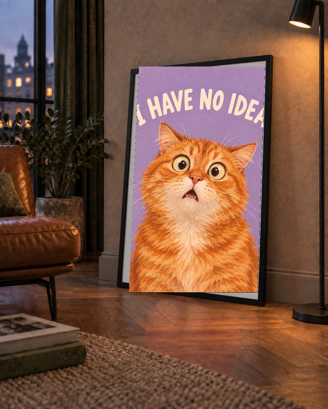 Şaşkın Sarman Kedi Poster – Komik Dijital İllüstrasyon