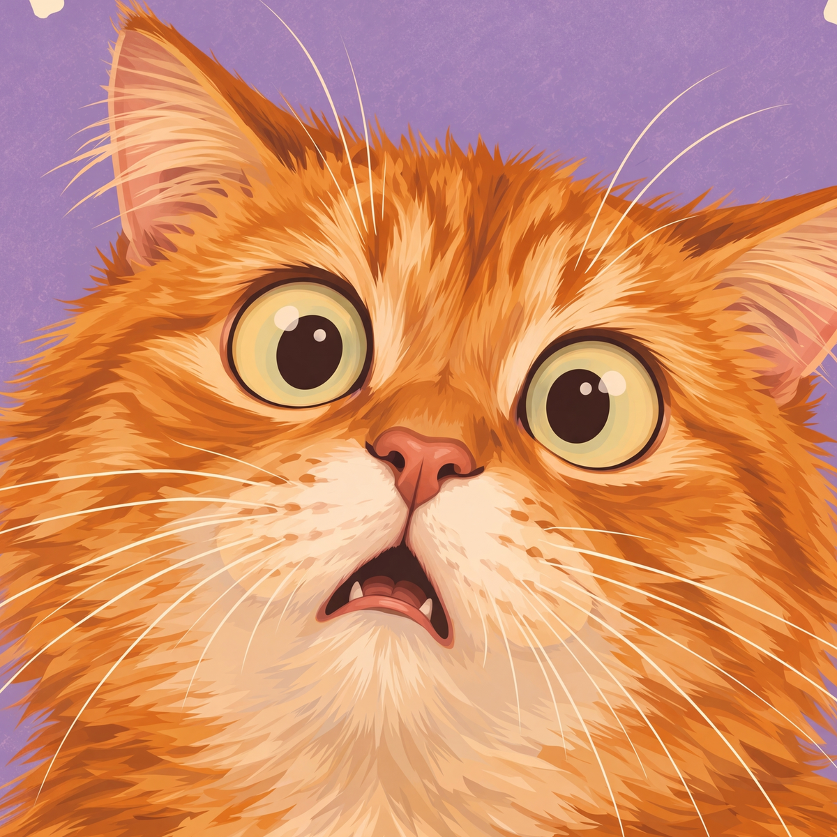 Şaşkın Sarman Kedi Poster – Komik Dijital İllüstrasyon — baskının yakın çekimi, kâğıt dokusu ve renk detayı
