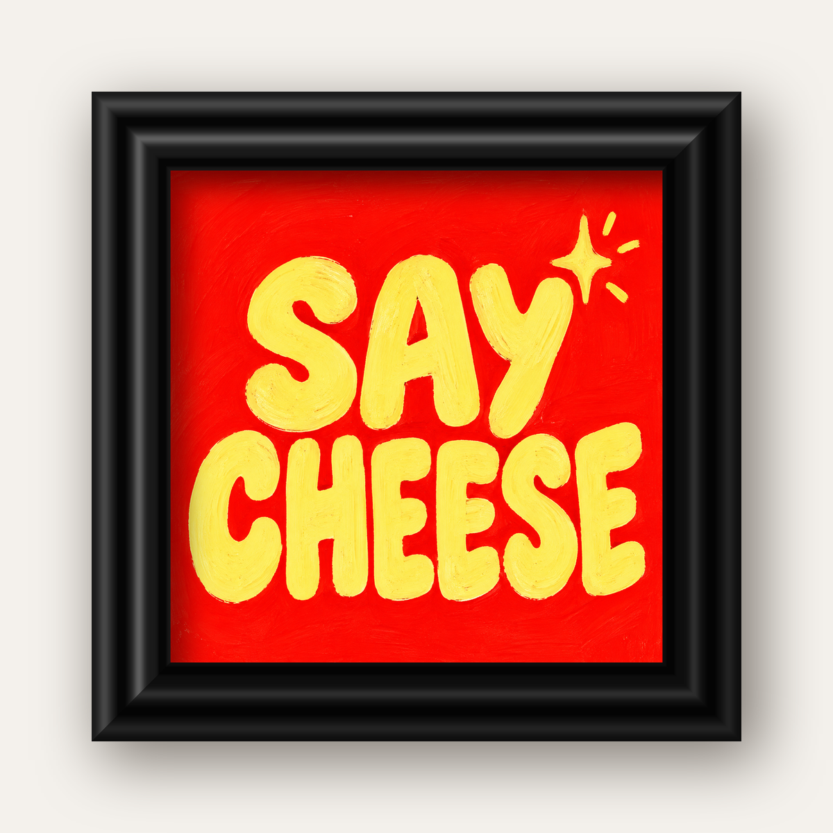 Say Cheese Neşeli Tipografi Poster – Renkli El Yazısı Dekoru — siyah galeri çerçeveli