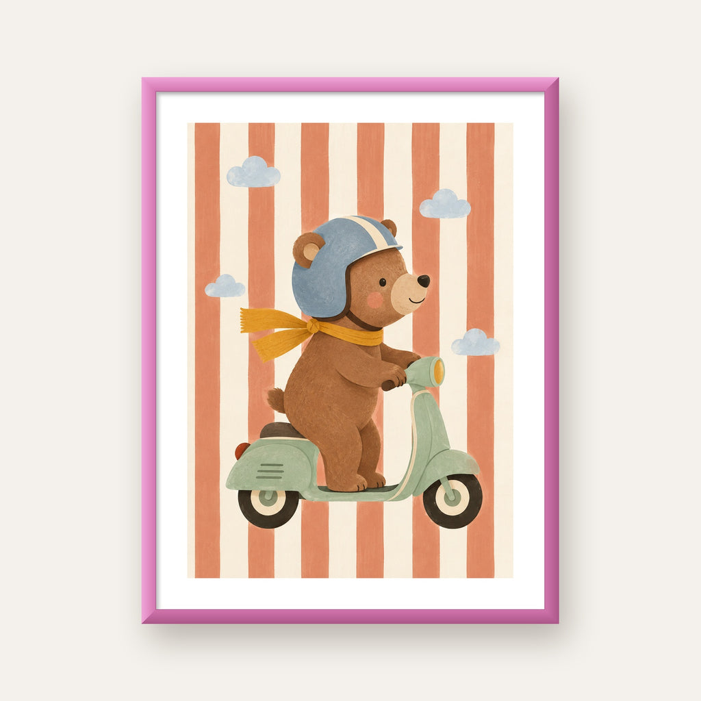 Scooterli Ayı — pembe çerçeveli paspartulu