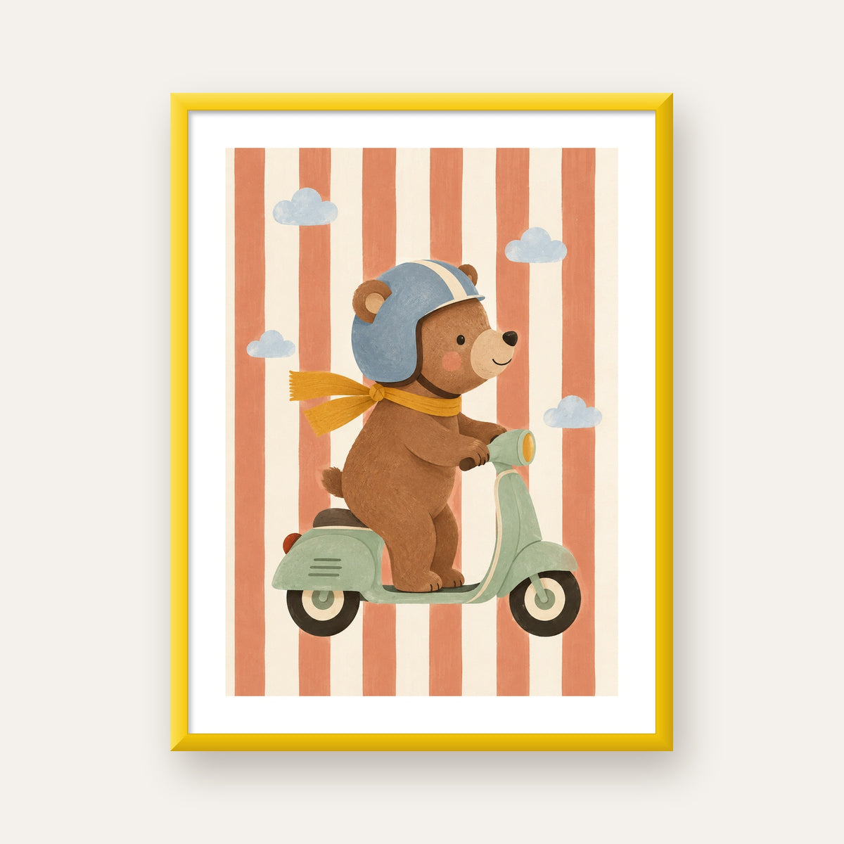 Scooterli Ayı — sarı çerçeveli paspartulu