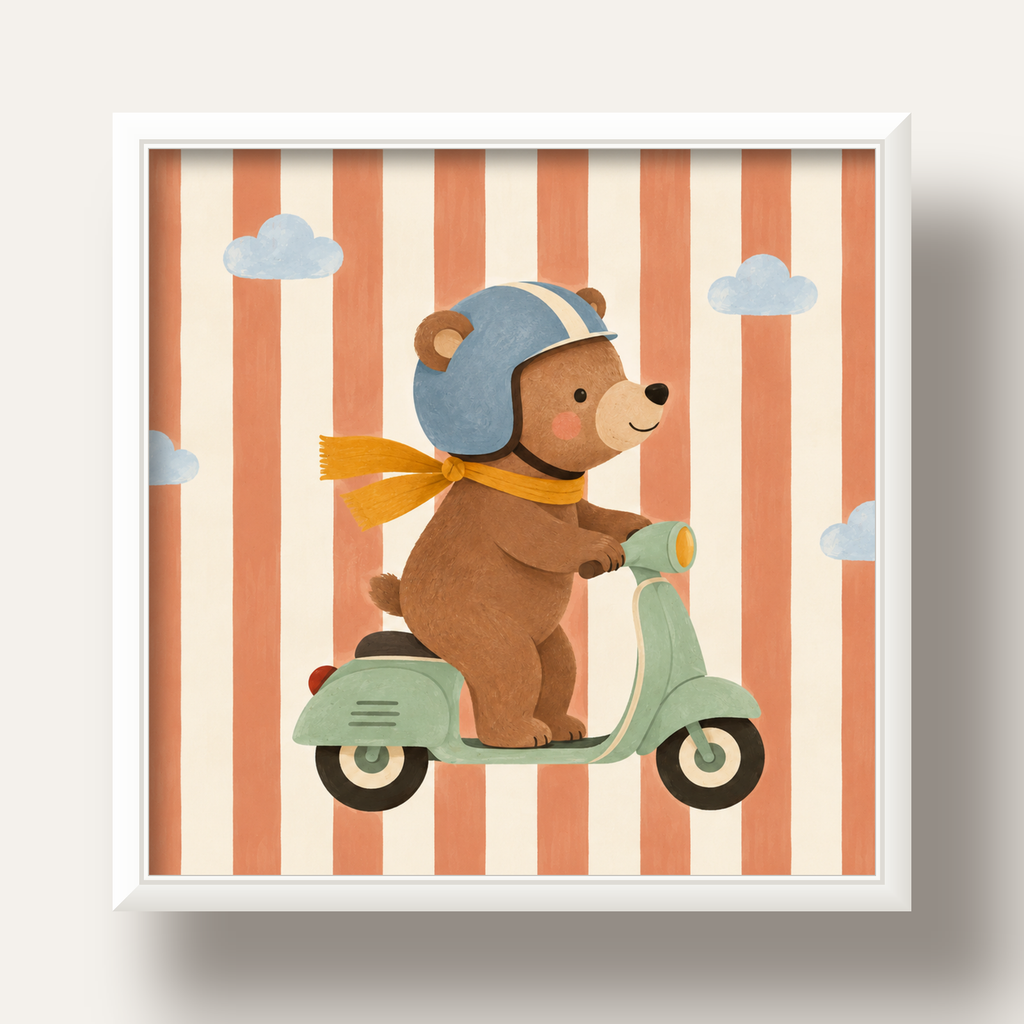 Scooterli Ayı — beyaz derin çerçeveli