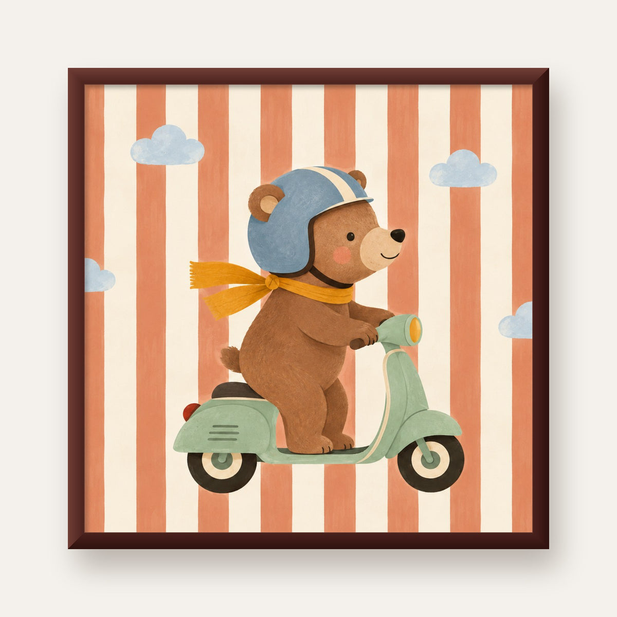 Scooterli Ayı — ceviz çerçeveli