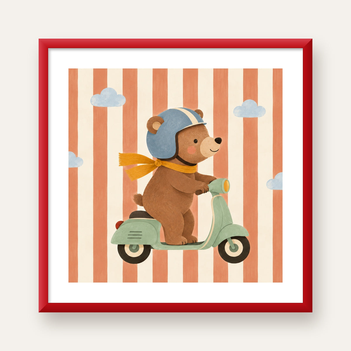 Scooterli Ayı — kırmızı çerçeveli paspartulu