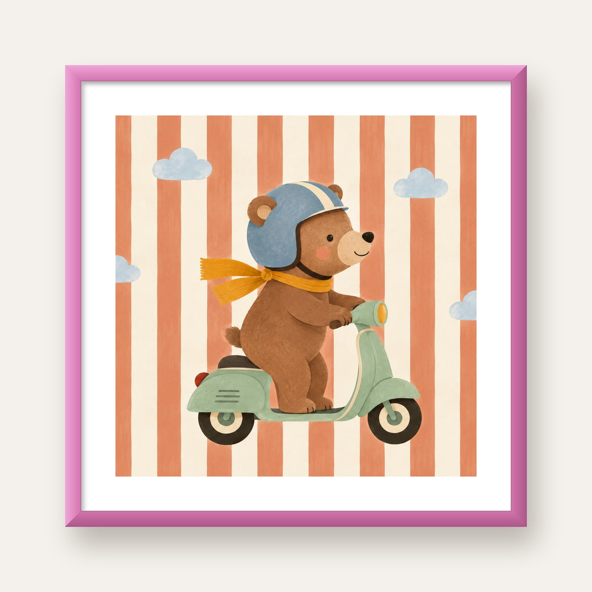 Scooterli Ayı — pembe çerçeveli paspartulu