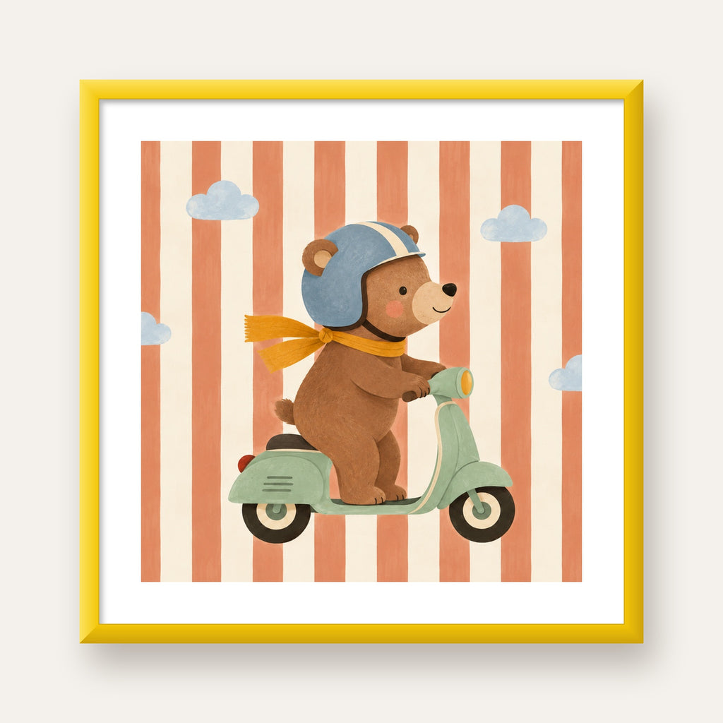 Scooterli Ayı — sarı çerçeveli paspartulu
