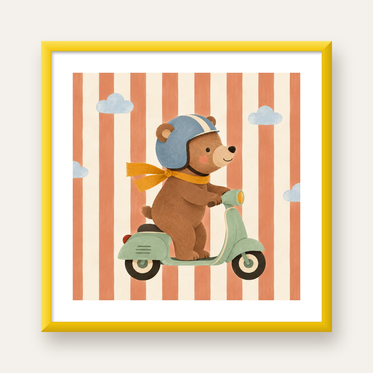 Scooterli Ayı — sarı çerçeveli paspartulu