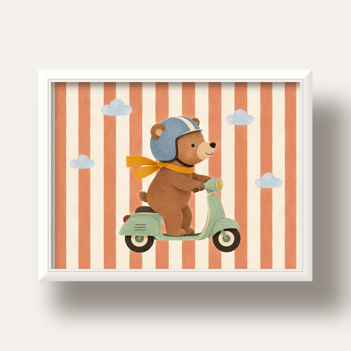 Scooterli Ayı — beyaz derin çerçeveli