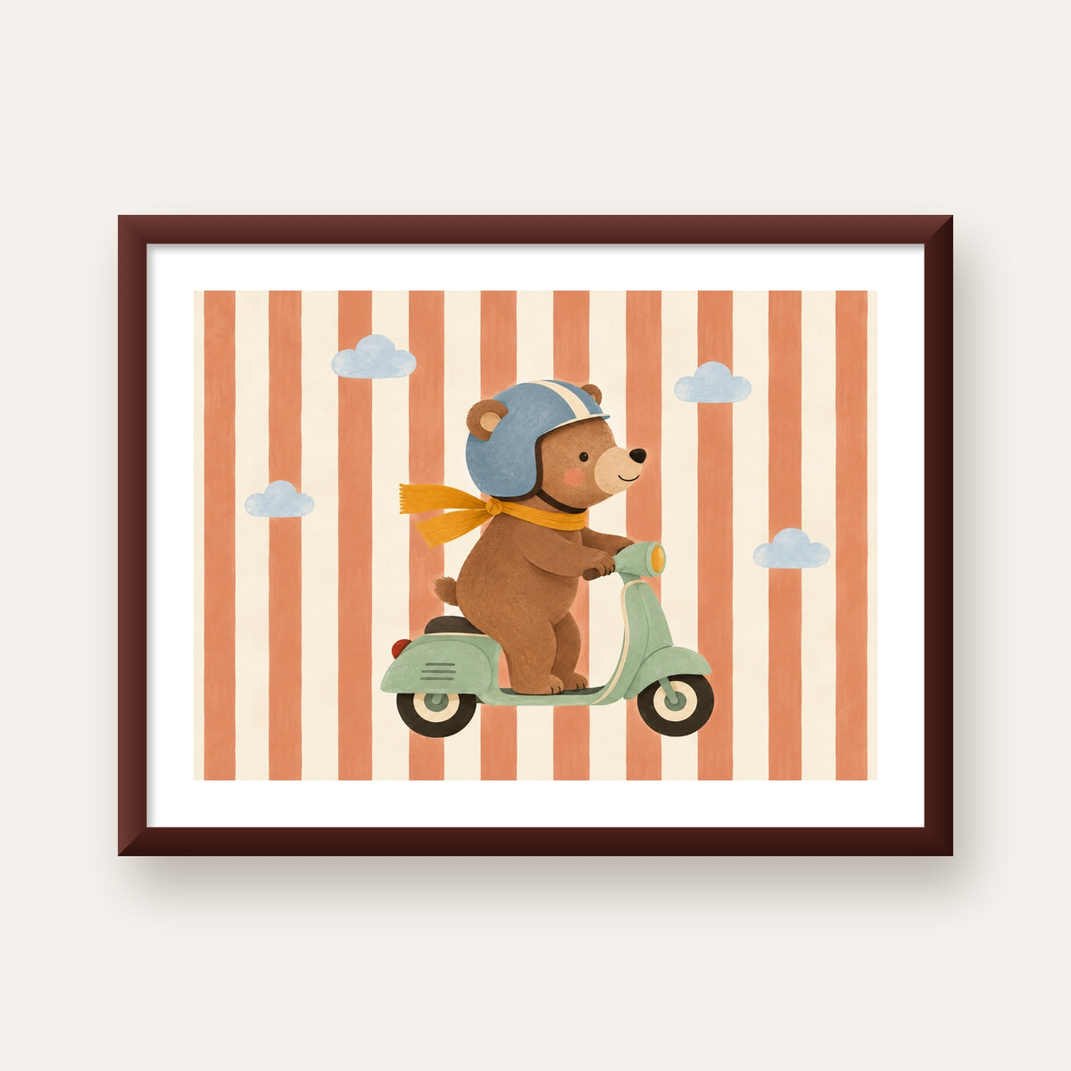 Scooterli Ayı — ceviz çerçeveli paspartulu