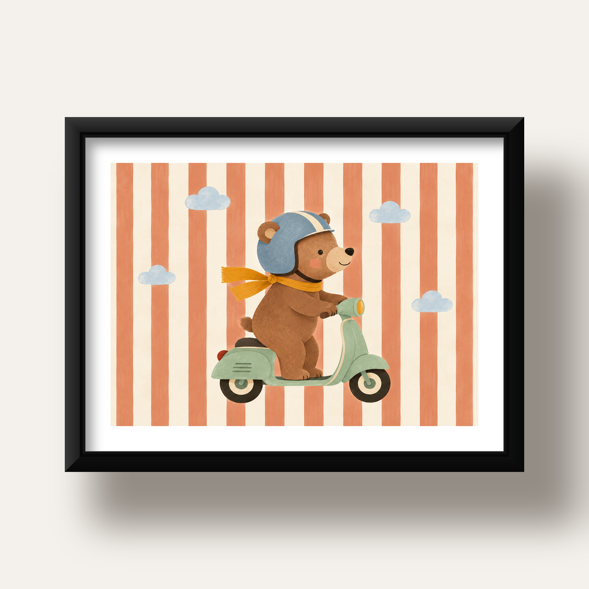 Scooterli Ayı — siyah derin çerçeveli paspartulu