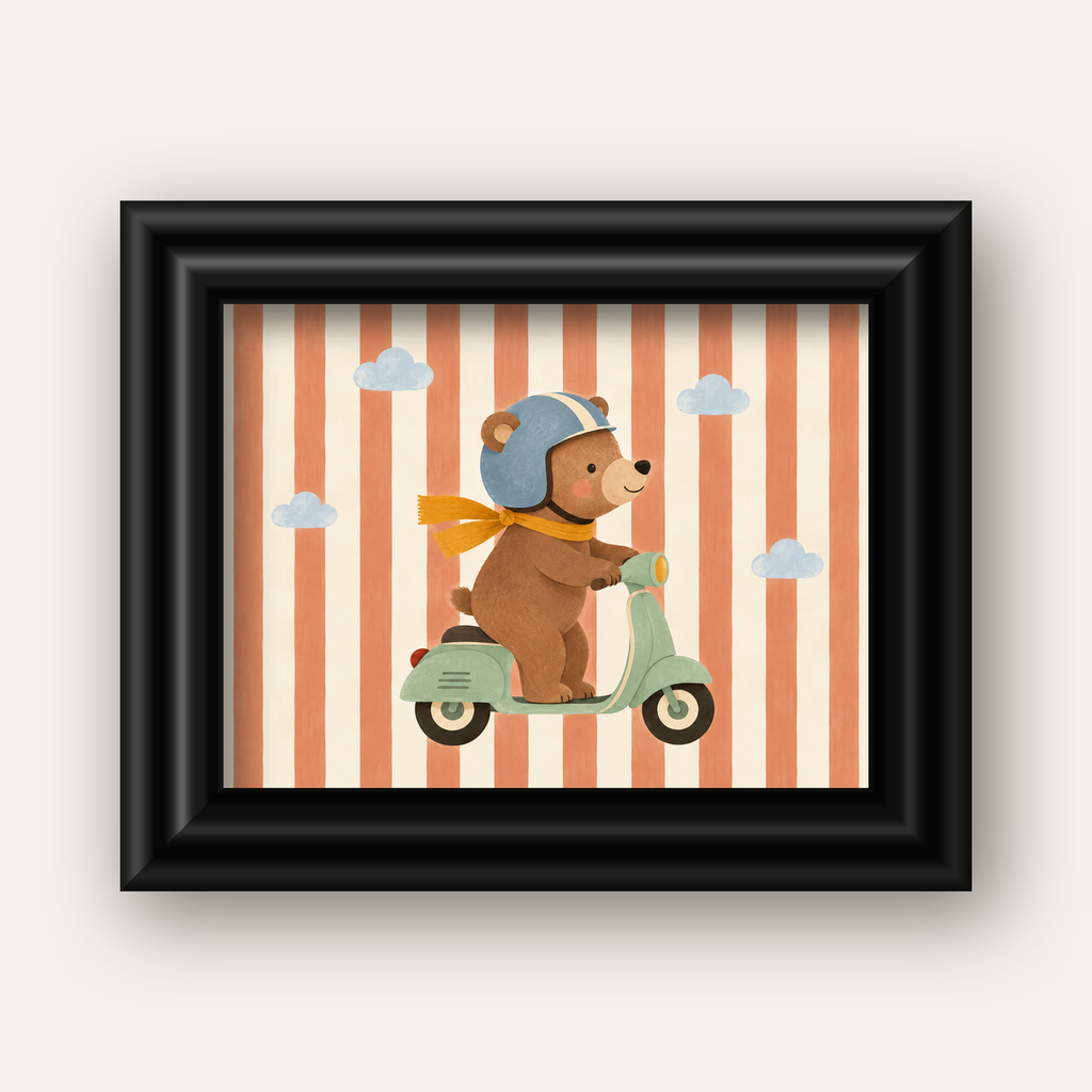 Scooterli Ayı — siyah galeri çerçeveli