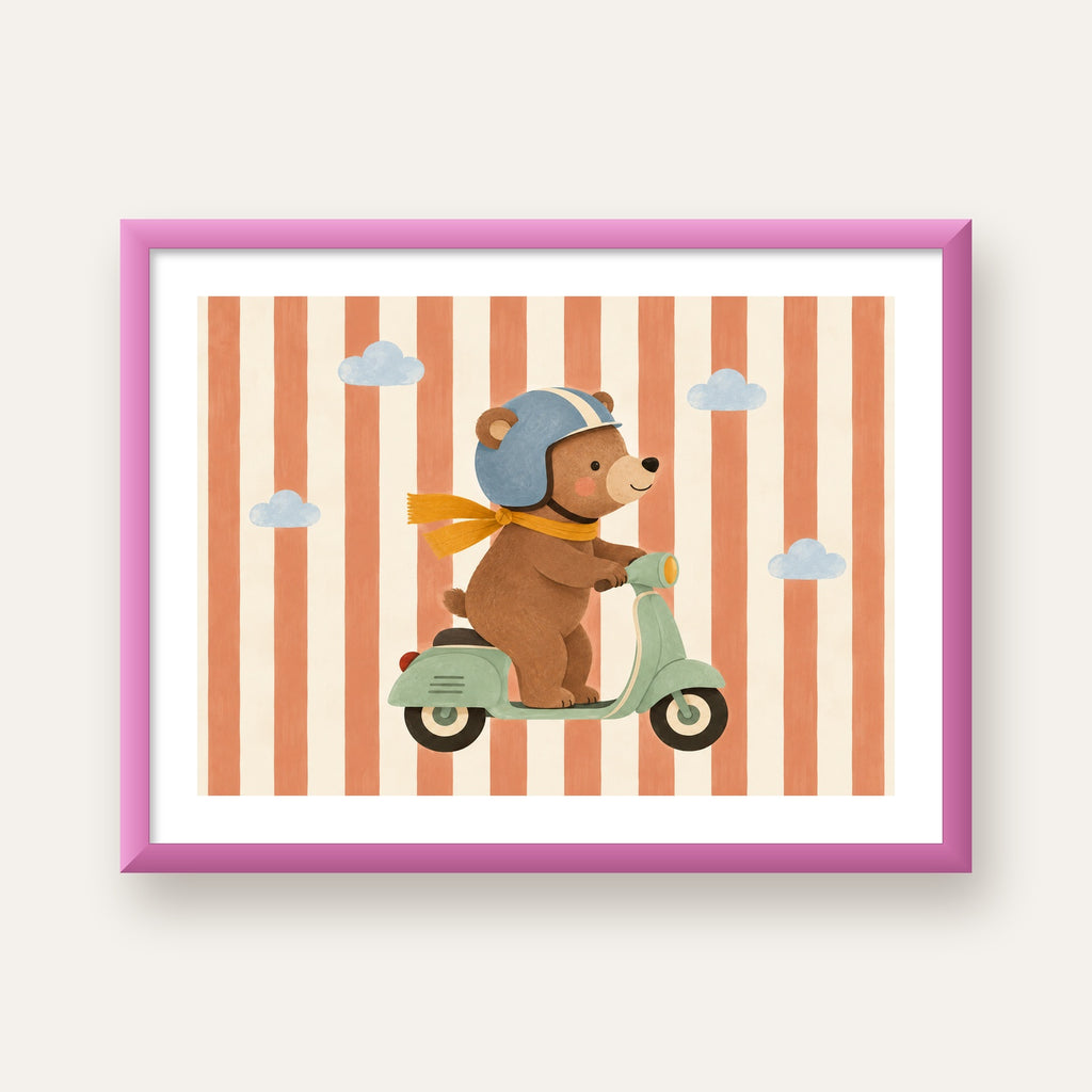 Scooterli Ayı — pembe çerçeveli paspartulu