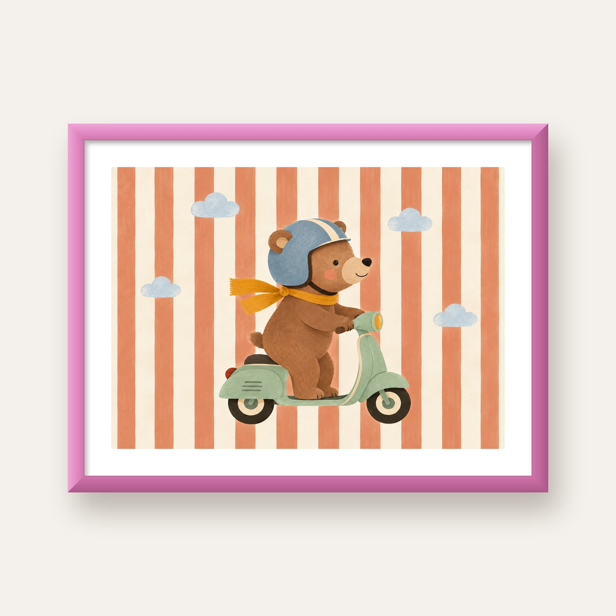 Scooterli Ayı — pembe çerçeveli paspartulu