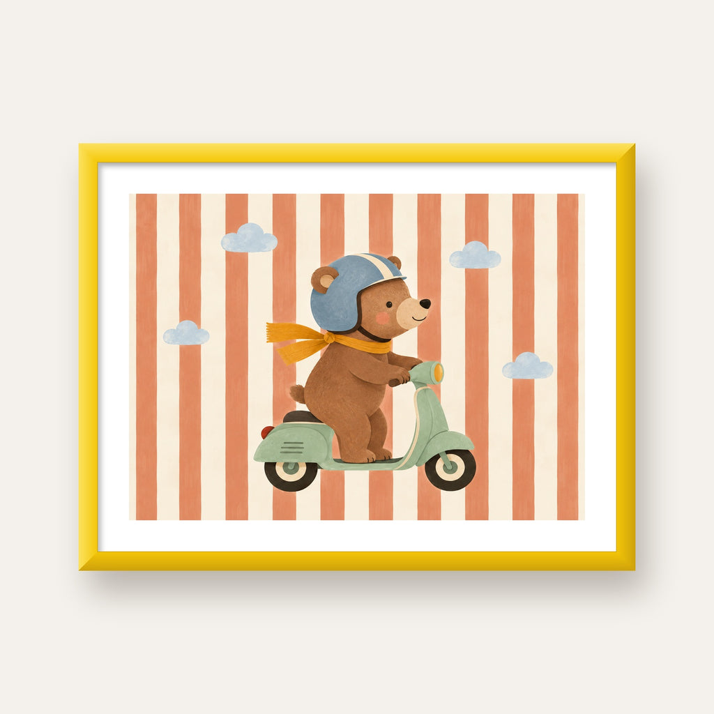 Scooterli Ayı — sarı çerçeveli paspartulu