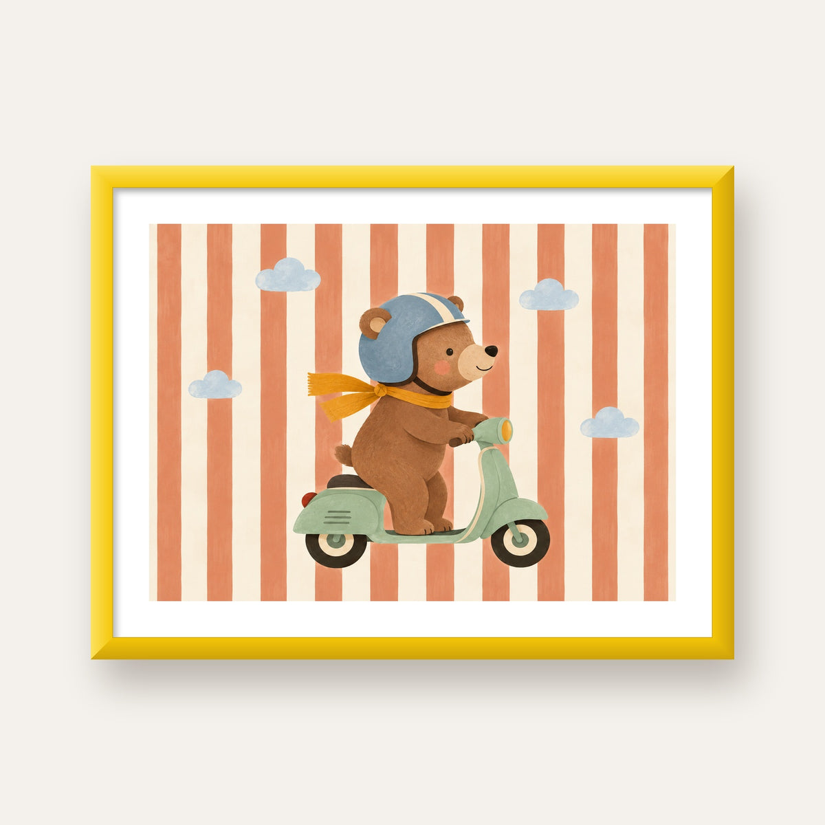 Scooterli Ayı — sarı çerçeveli paspartulu