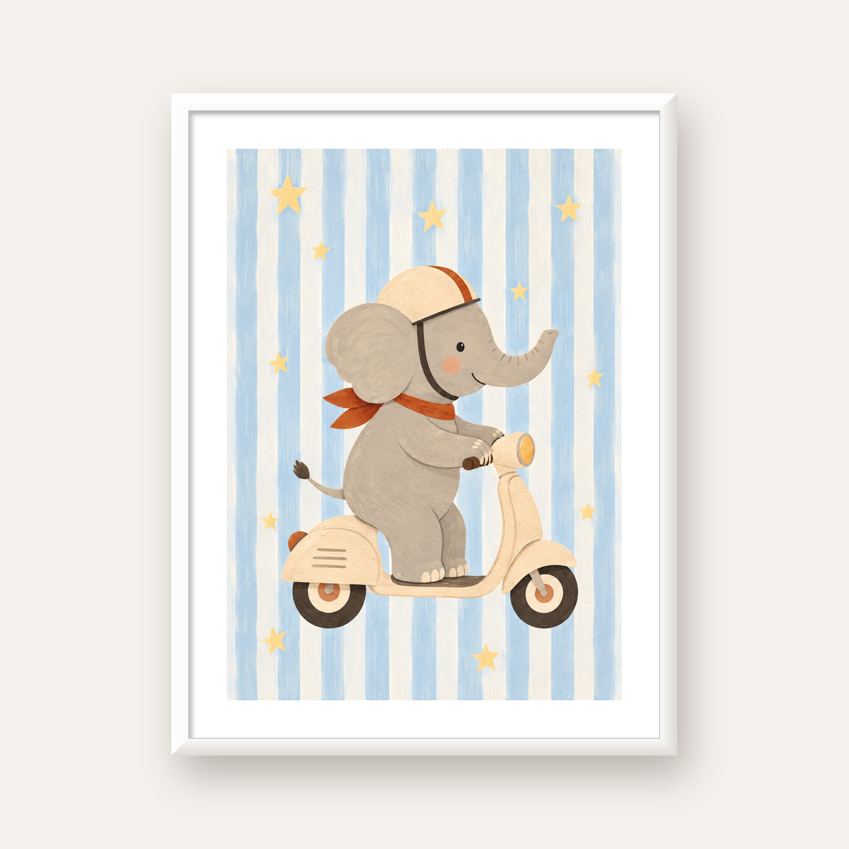 Scooterli Fil — beyaz çerçeveli dikey poster