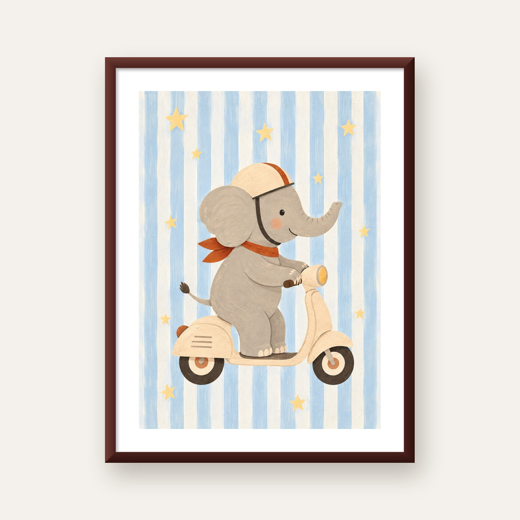 Scooterli Fil — ceviz çerçeveli paspartulu