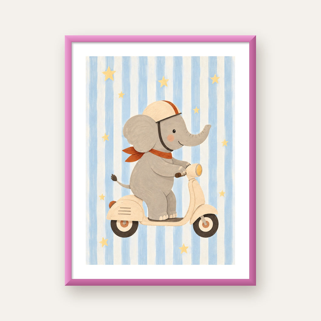 Scooterli Fil — pembe çerçeveli paspartulu