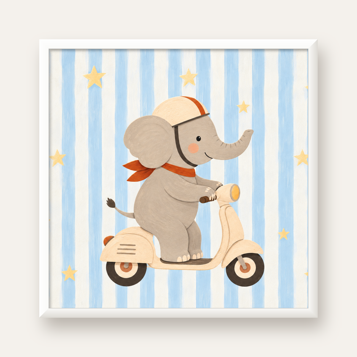 Scooterli Fil — beyaz çerçeveli kare poster
