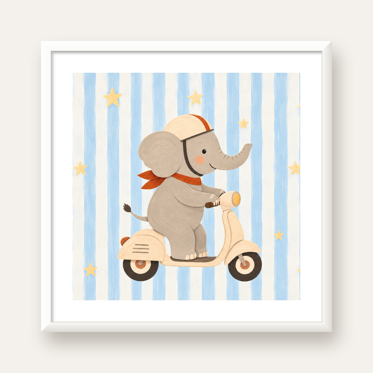 Scooterli Fil — beyaz çerçeveli kare poster