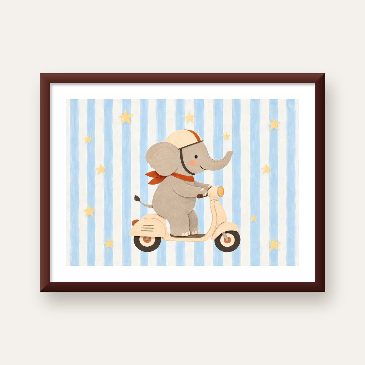 Scooterli Fil — ceviz çerçeveli paspartulu