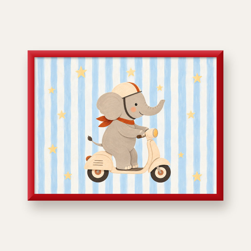 Scooterli Fil — kırmızı çerçeveli