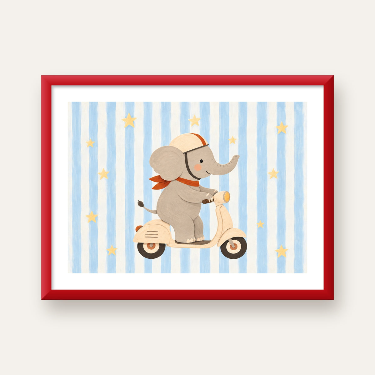 Scooterli Fil — kırmızı çerçeveli paspartulu