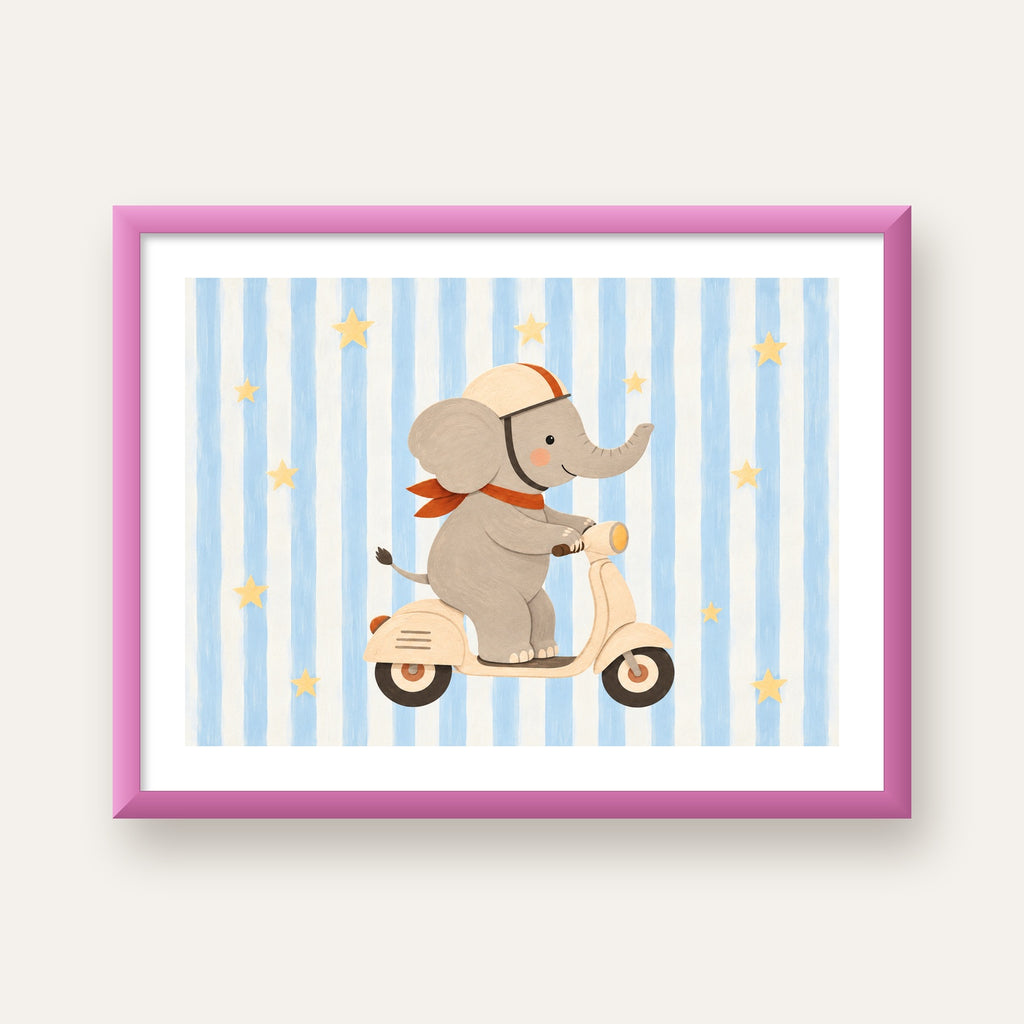 Scooterli Fil — pembe çerçeveli paspartulu