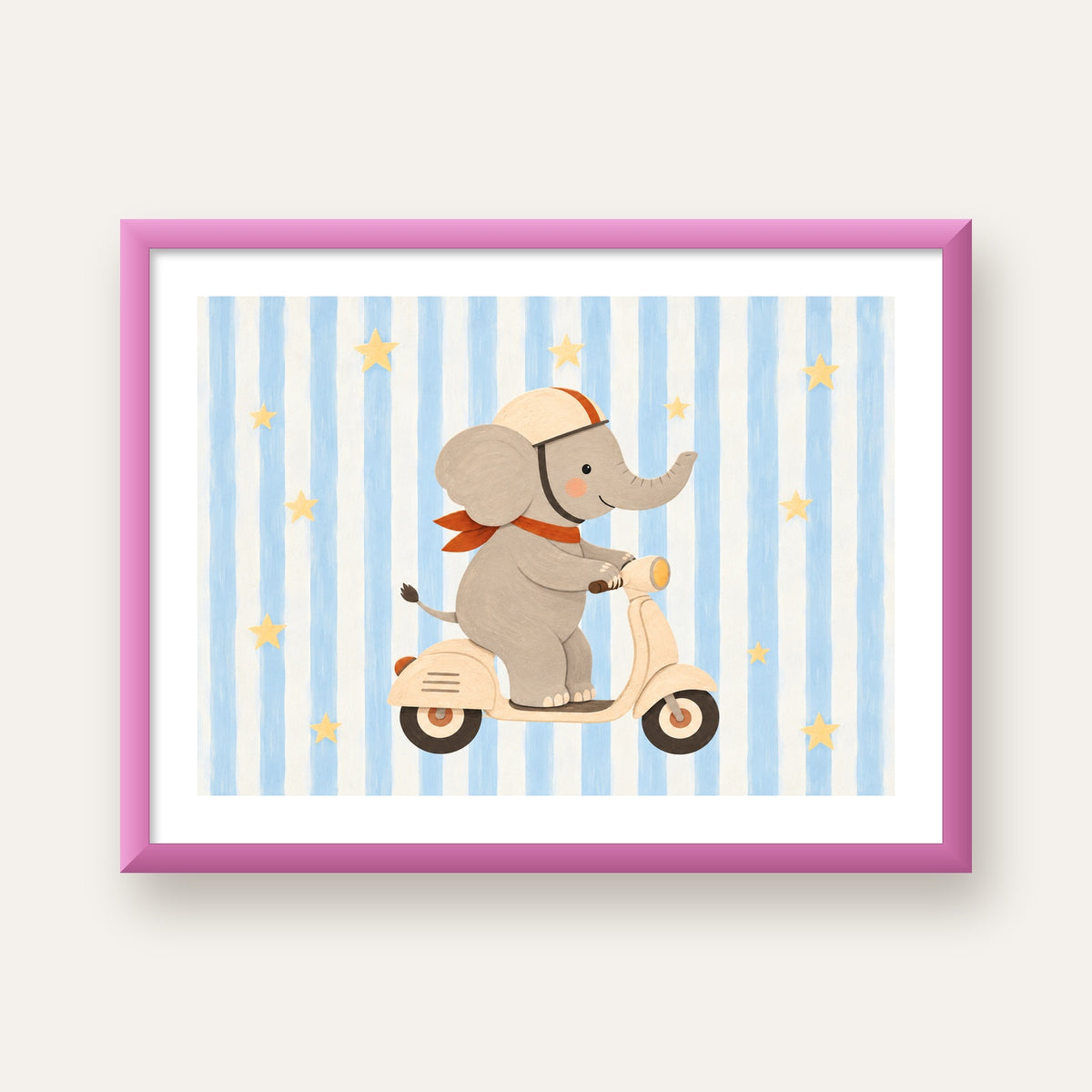 Scooterli Fil — pembe çerçeveli paspartulu