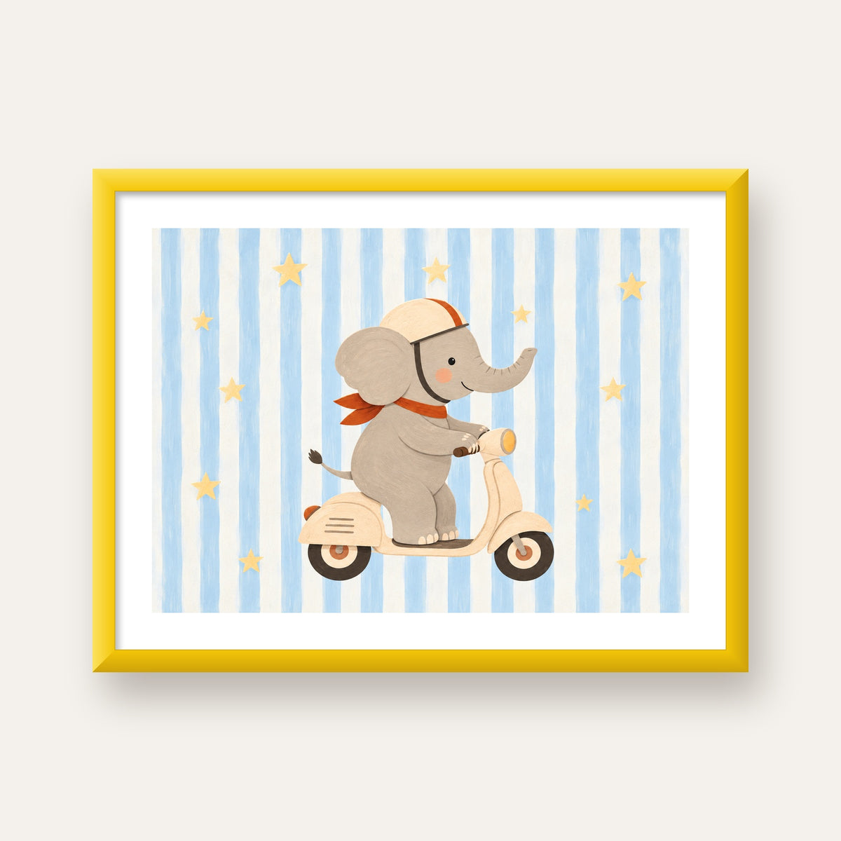 Scooterli Fil — sarı çerçeveli paspartulu