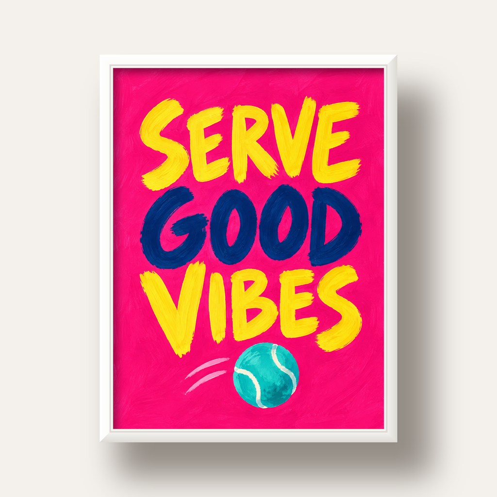 Serve Good Vibes – Tenis Temalı Motive Edici Renkli Poster — beyaz derin çerçeveli