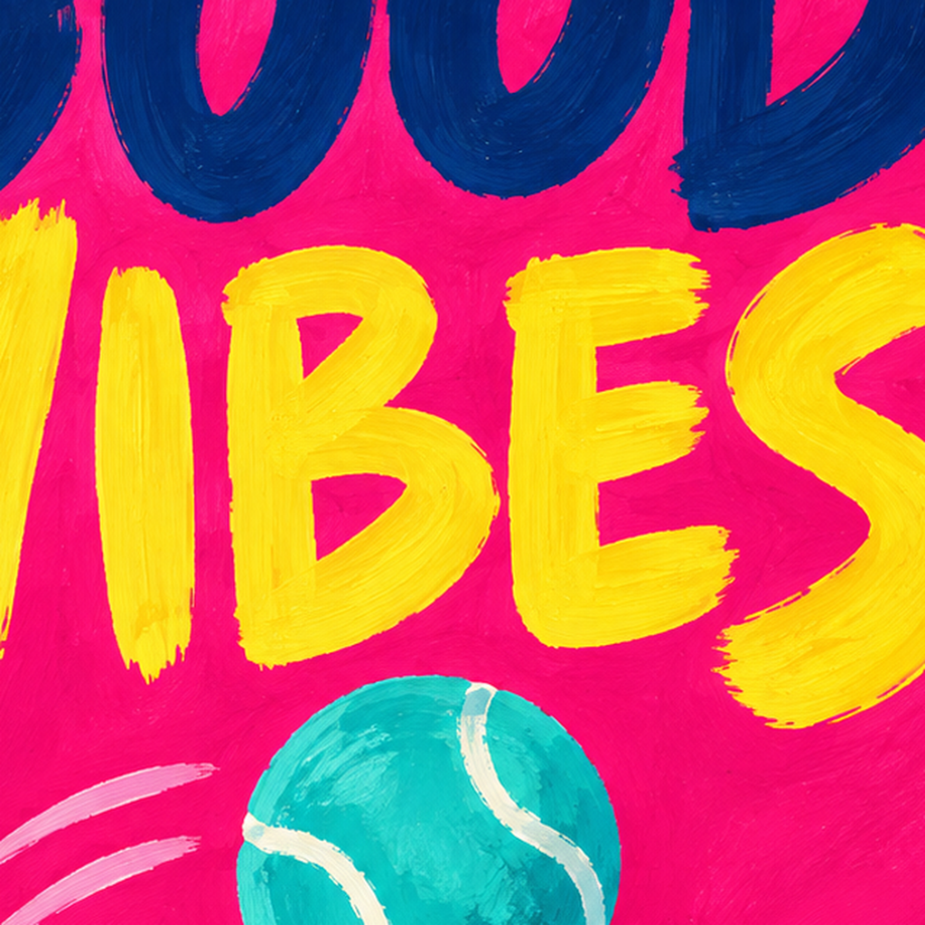 Serve Good Vibes – Tenis Temalı Motive Edici Renkli Poster — baskının yakın çekimi, kâğıt dokusu ve renk detayı