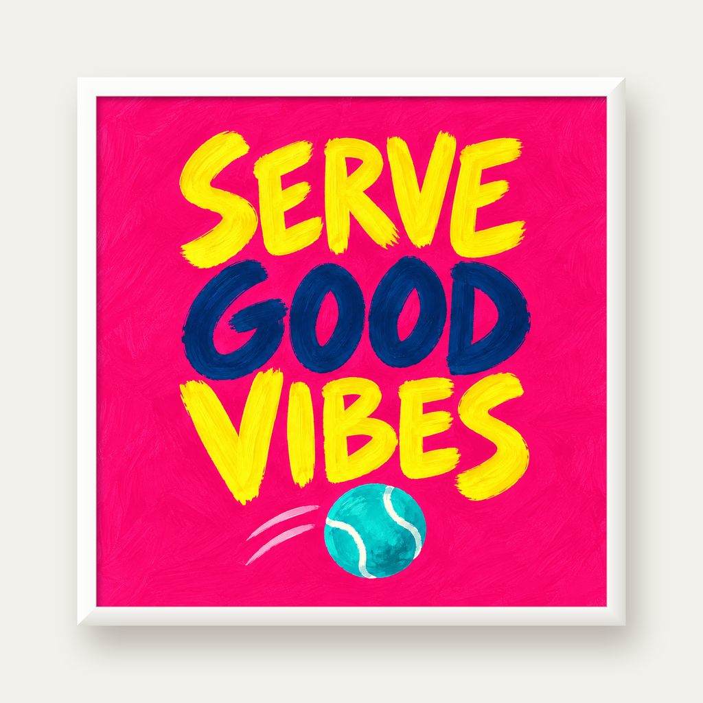 Serve Good Vibes – Tenis Temalı Motive Edici Renkli Poster — beyaz çerçeveli kare poster