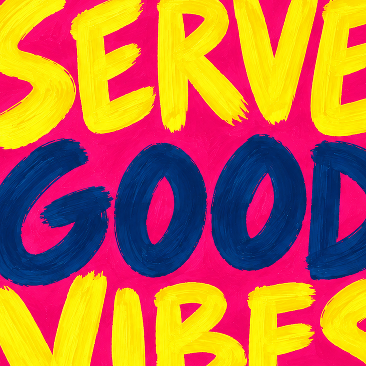Serve Good Vibes – Tenis Temalı Motive Edici Renkli Poster — baskının yakın çekimi, kâğıt dokusu ve renk detayı