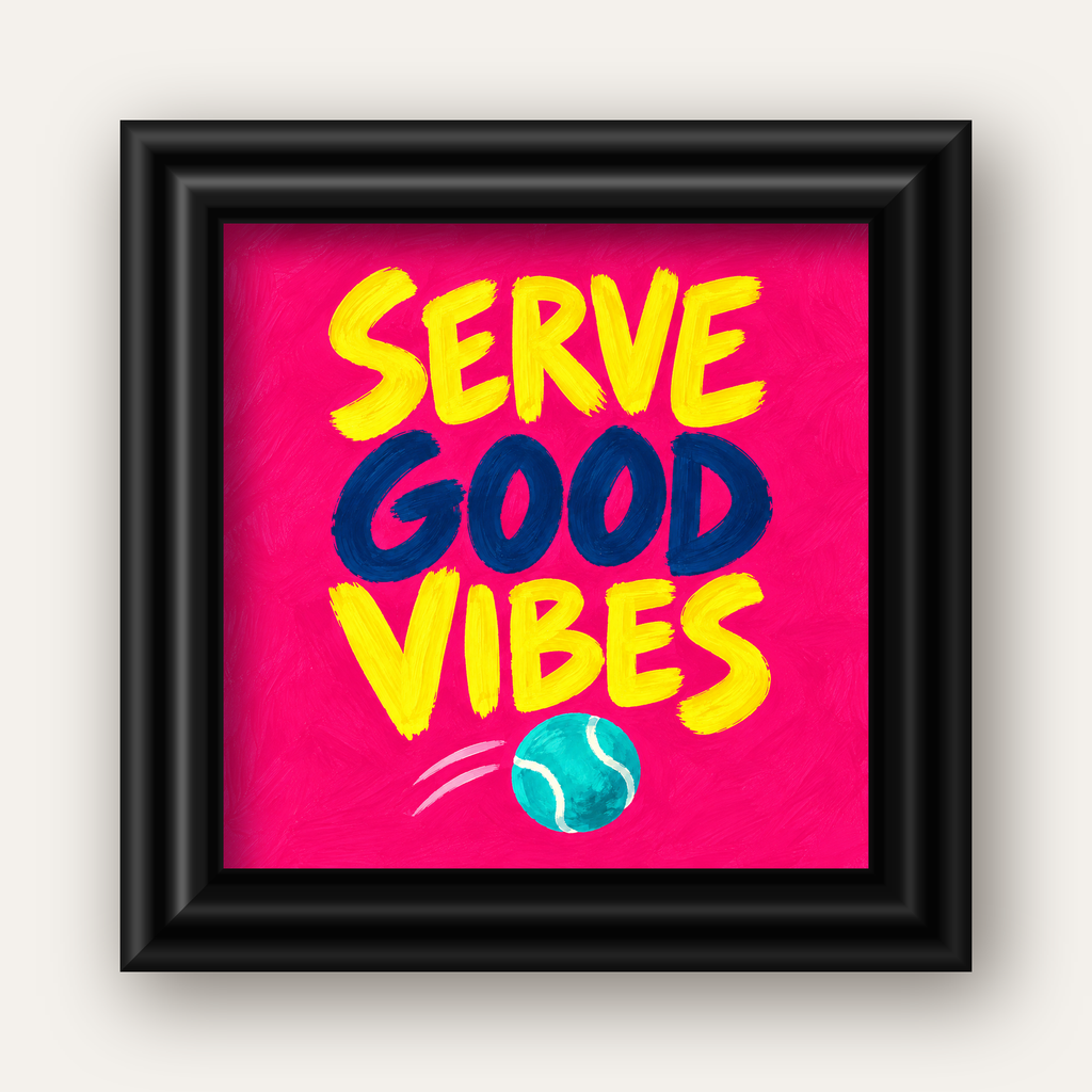 Serve Good Vibes – Tenis Temalı Motive Edici Renkli Poster — siyah galeri çerçeveli