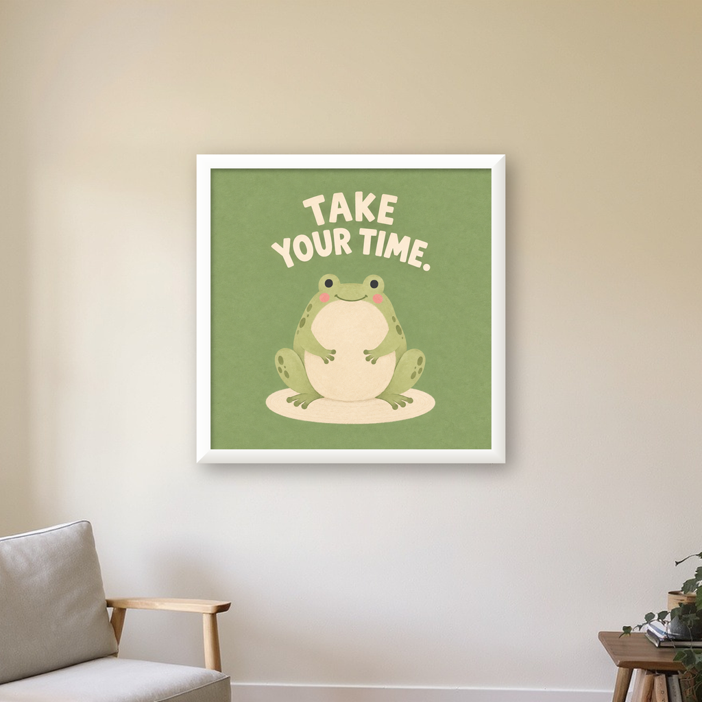 Sevimli Kurbağa & Motivasyon Yazılı Pastel Poster — beyaz çerçeveli kare poster