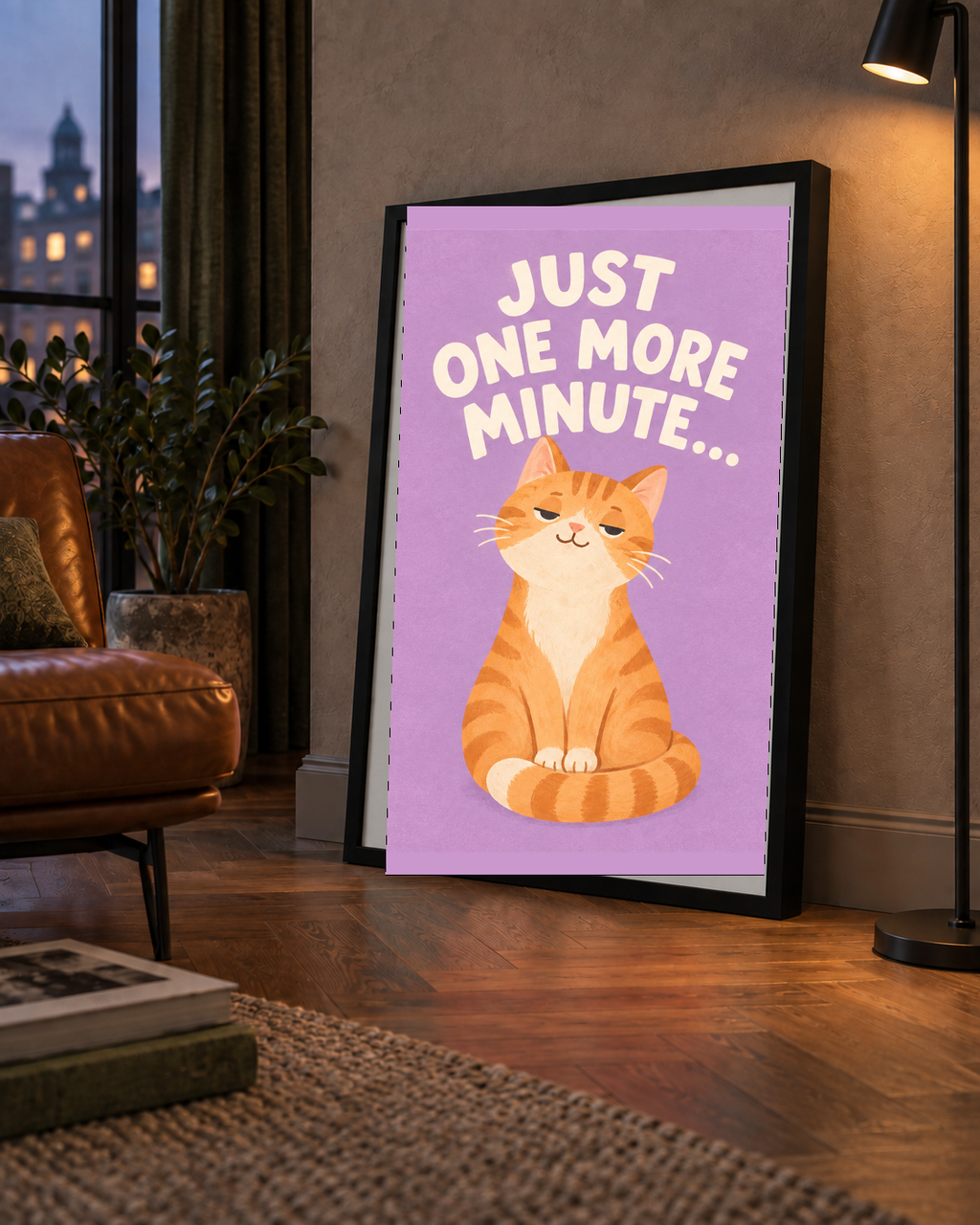 Sevimli Turuncu Kedi Dijital Poster - Just One More Minute