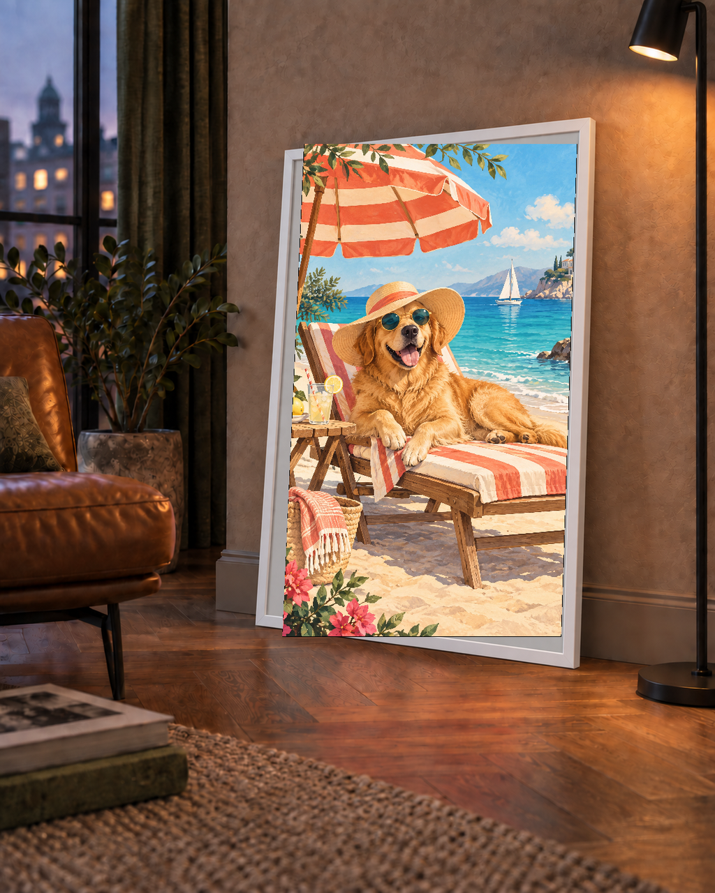 Şezlongda Güneşlenen Köpek Akdeniz Poster – Sıcak Plaj Havası
