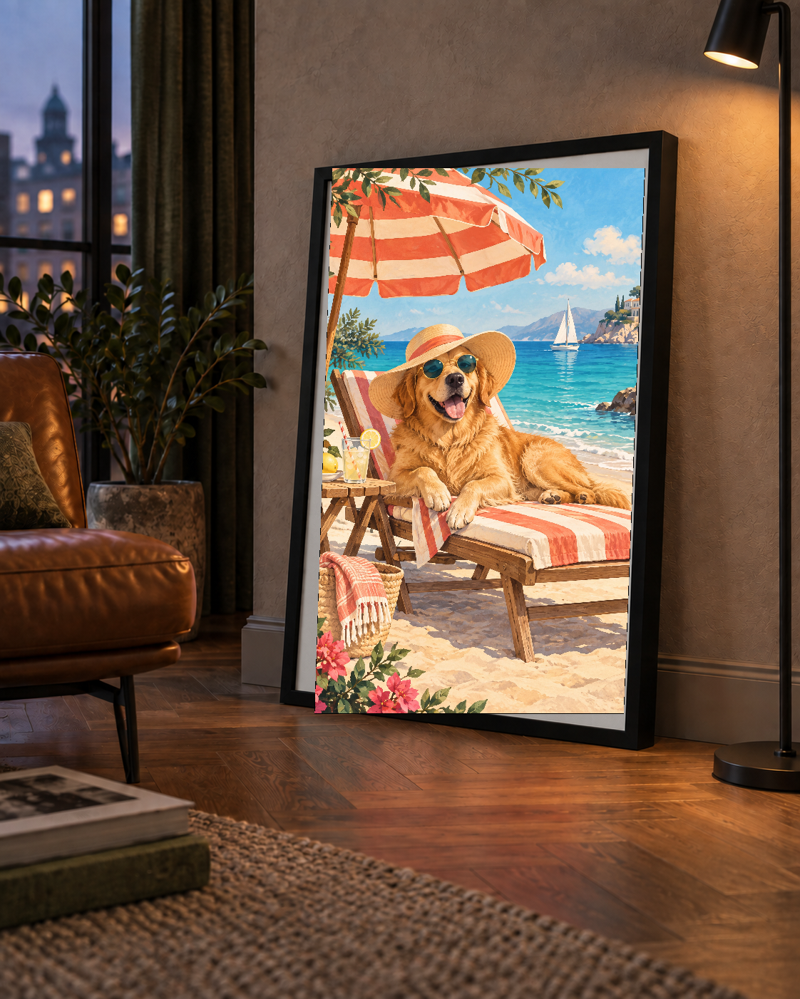 Şezlongda Güneşlenen Köpek Akdeniz Poster – Sıcak Plaj Havası